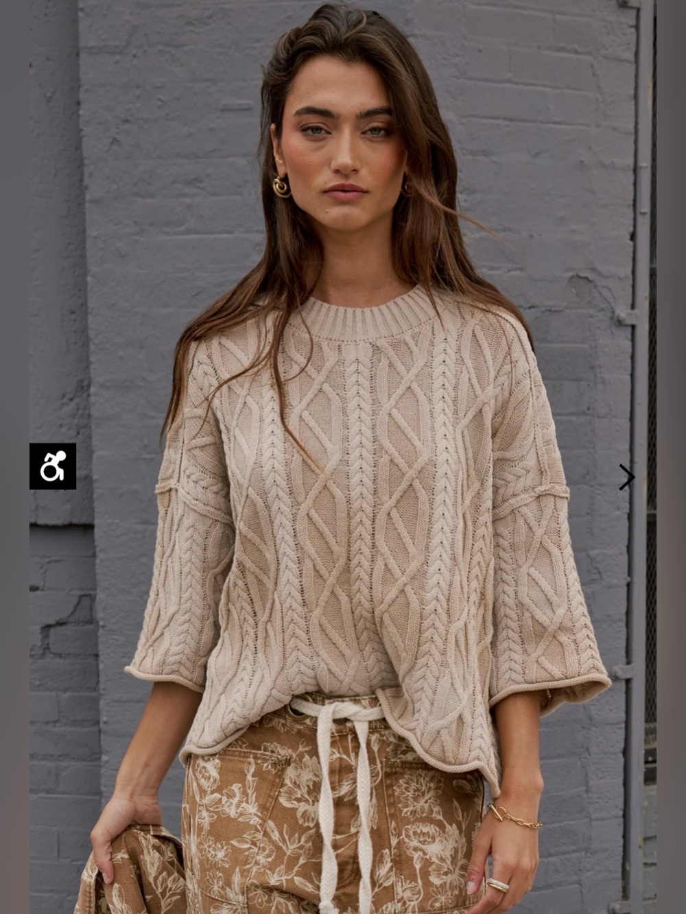 Bohme Raegan Ombré Tan Cable knit Sweater Top
